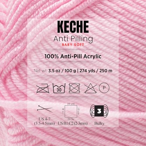 Soft DailyKnit DK Yarn, 100% Anti-Pilling Acrylic for Knitting Crocheting, Light Weight #3 (3.52 oz / 274 Yds) 3 Skeins - Baby Pink - color: Baby Pink, size: 3 SKEINS