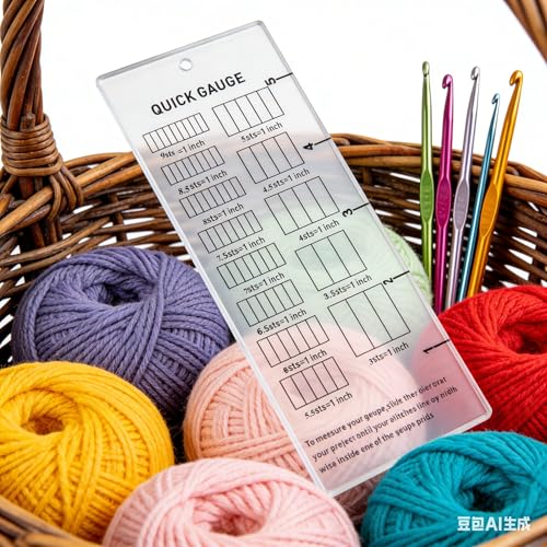 Quick Gauge Ruler Knitting and Crochet Gauge Tool Clear Acrylic Stitch and Row Gauge Ruler Compact Knitting Gauge Measuring Tool for Yarn Crochet and Knitting Projects (1)