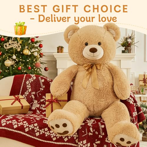 MorisMos 47inch Giant Teddy Bear Stuffed Animal 4ft, Large Teddy Bear Plush, Big Stuffed Bear Gifts for Kids, Girls, Girlfriend, Women on Baby Shower, Valentine, Christmas, Birthday (Light Brown - color: Light Brown, size: 4 ft