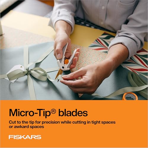 Fiskars 6" Easy Action Micro-Tip Titanium Detail Fabric Scissors | No. 5 Durable Titanium Blades, Precise Sharp Cuts on Fabric, Easy Action Spring-Assisted Handle, Crafting Supplies, SoftGrip - style: Micro-Tip Titanium Easy Action