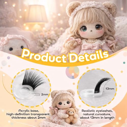 40pcs Doll Eyelashes with 12mm-20mm Eyelash Pads, 5 Sizes for Doll Making, Perfectly Matched with 9mm to 18mm Doll Eyes, Safety Plastic Craft Lashes for Handmade Dolls, Puppets, Bears, Plush Animals - size: 1 count (Pack of 40)