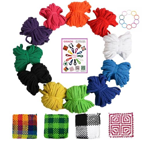 OYACH 10inch Cotton Potholder Weaving Loom Refill Loops,440 Potholder Loops | 11 Colors Rainbow Cotton Pot Holder Loops Bands Pack, With Rings Hook for DIY Crafts, Makes 8 Potholders, Loom not Included - color: 10” Cotton Loop