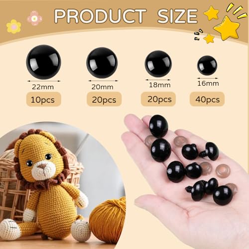 Zhbrchz 180pcs 16-22mm Black Plastic Safety Eyes with Washers | Crafts Safety Eyes for Amigurumi Crochet Bears Stuffed Animals Doll Making