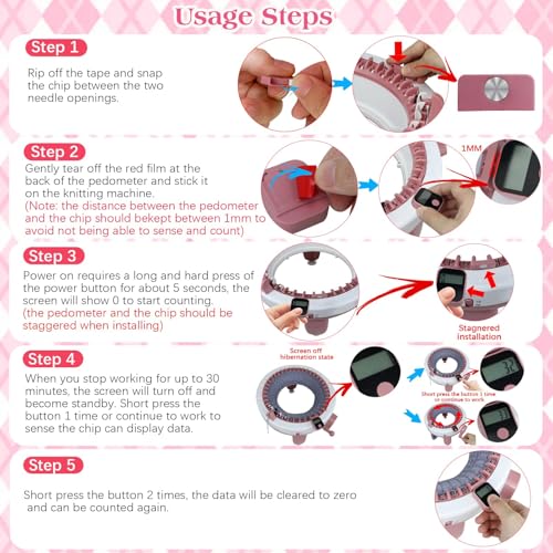 Knitting Machine Counter, Row Counter for Circular Knitting Machine, Attachable Magnetic Suitable for 32/40/48 Needle Row Digital Counter - color: Pink