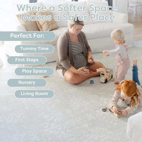 Little Landings Baby Play Mat for Floor - Eden (6x8ft) - Interlocking EVA Foam Play Mat Tiles for Babies & Toddlers, Non-Toxic Playmat for Tummy Time, Crawling & Playroom - Neutral Rug-Look Design - color: Eden - Sage Green, size: 6x8 ft