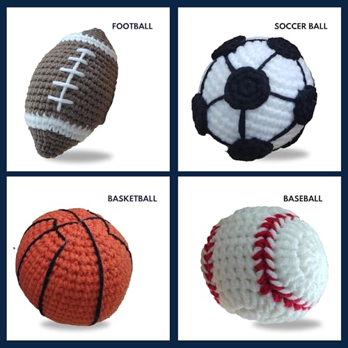 Needzo Sports Ball Keychain Crochet Kit for Beginners, Amigurumi Soccer, Baseball, Basketball, and Football, All Supplies Included, Step-by-Step Video Tutorials