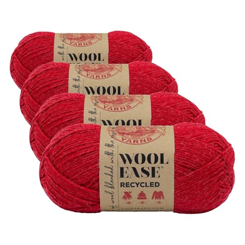 Lion Brand Yarn Wool-Ease Recycled Yarn, 4 Pack, Red - color: Red, size: 4 Pack
