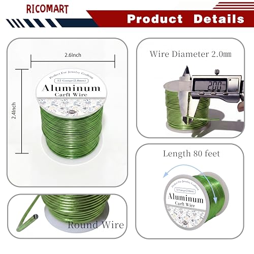 12 Gauge Aluminum Craft Wire Green 80FT 2mm, Jewelry Making, Flexible Bendable Armature Wire for Sculpting, Floral Crafts, Metal Wire Wrapping, DIY Art Projects & Wreath Making - color: Green, size: 12gauge