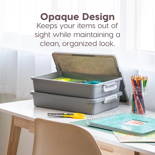 IRIS USA Storage Bins with Lids |Made in USA| 6 Qt - (2-Pack) - Gray | Discreet Plastic Containers for Crafts, Art, Office & Study Supplies / Secure Latch Buckles - size: 6 Qt. - 2 Pack
