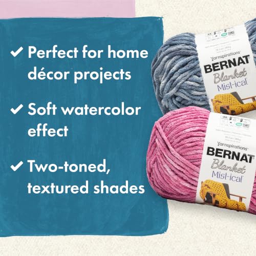Bernat Blanket Mist-ical Crochet Soft Chenille Yarn, Phlox, 2-Pack | #6 Super Bulky Yarn, 100% Polyester, Soft Crochet Yarn for Blankets, Sweaters & Amigurumi, 220yds, 300g/10.5oz per skein - color: Phlox