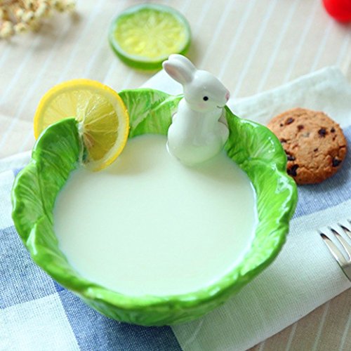 WAIT FLY Cute Cartoon Cabbage with Rabbit Shaped Ceramic Bowls Rice Bowls/ Salad Bowls/ Soup Bowls/ Saucer - color: Cabbage