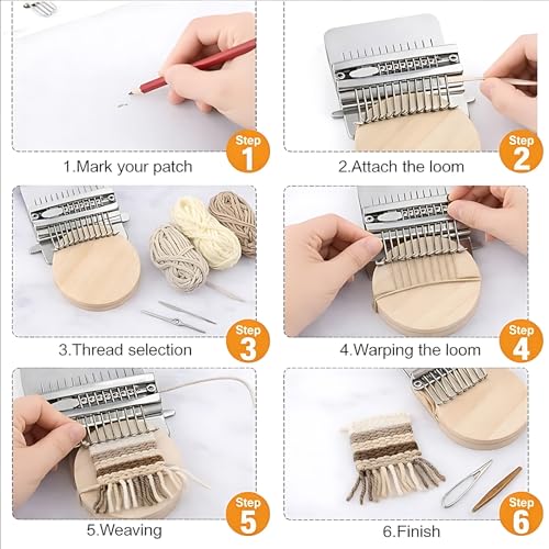 Dovbuqu Mini Darning Loom Kit, Mushroom Knit Patch Set with 14 Hooks and 60 Color Threads, DIY Weaving Repair Tool for Mending Socks, Sweaters, and Creating Decorative Stitches
