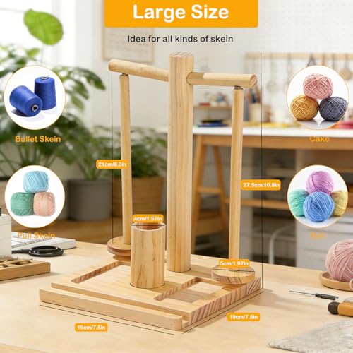 DOUBFIVSY Wooden Yarn Holder for Crocheting and Knitting, Magnetic Rotating Yarn Spinner with 2 Spindles, Phone Holder, Needle Storage, Crochet Gift for Knitting Lovers, Women Grandma Mother (Natural) - color: Natural