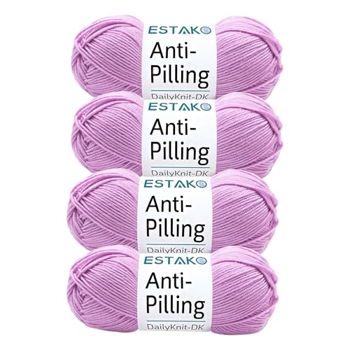 Estako DailyKnit-DK Anti-Pilling Soft Yarn, Baby DK Weight 3, Lilac, 4-Pack | crocheting projects, 100% acrylic, lightweight, 400 g, 1092 yds, blankets, amigurumi, granny squares, machine washable - color: 80006 - Lilac, size: Pack Of Four