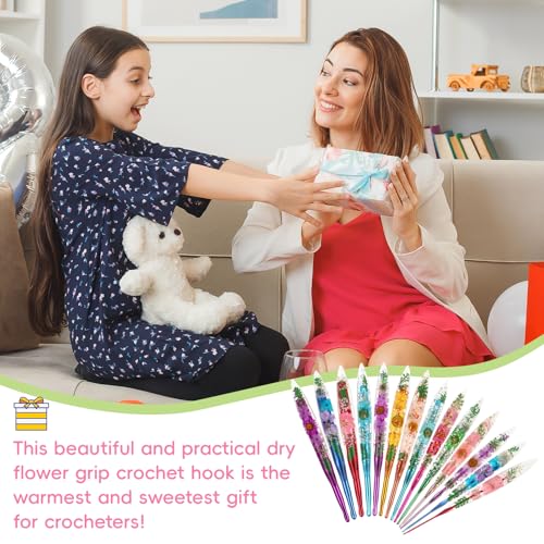 Katech 6.5mm Crochet Hook for Arthritic Hands, Long Aluminum Inline Hooks | Ergonomic Crochet Hooks with Dried Floral Grip-Elegant & Unique, Smooth Crochet Needle-Crochet Gift for Beginner&Crocheter - size: 6.5mm