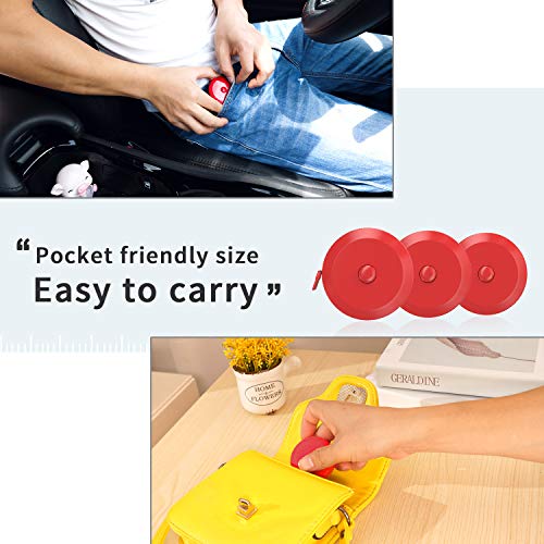DiCUNO 3-Pack Soft Retractable Measuring Tape, 60-Inch 1.5 Meter, Red | Measuring Tape for Pocket, Body Tailor Sewing Craft Cloth, Medical Nursing, Tape Measure - color: Red*3pcs