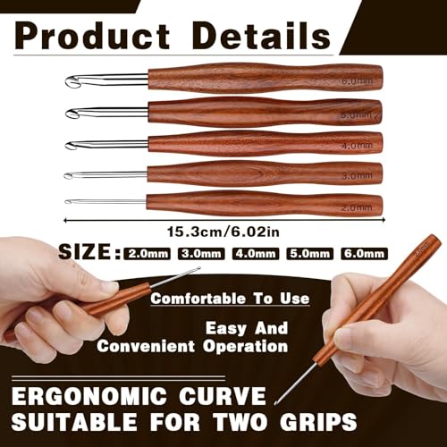 Nitlak 2/3/4/5/6mm Crochet Hook Set, Aluminum Ergonomic Crochet Needles | Aluminum Ergonomic Crochet Hooks for Arthritic Hands, 5 Size Crochet Kit for Beginners Knitting Sweaters - size: 5 Size-2.0mm/3.0mm/4.0mm/5.0mm/6.0mm