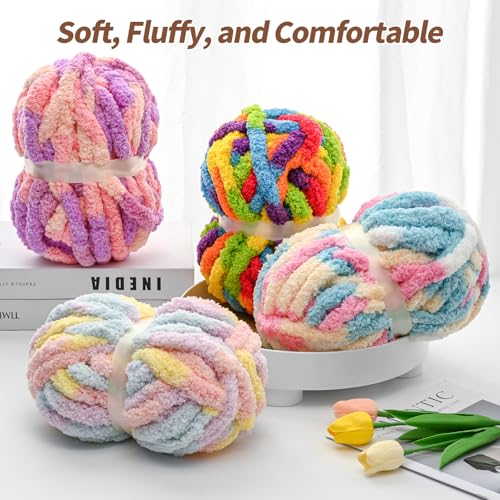 10 Pack Jumbo Chunky Yarn for Hand Knitting, Fluffy Variegated Chunky Chenille Yarn for Crocheting, 240yds/70.5oz Super Bulky Soft Crochet Baby Blanket Yarn(Grey-Pink-Purple) - color: Grey-Pink-Purple