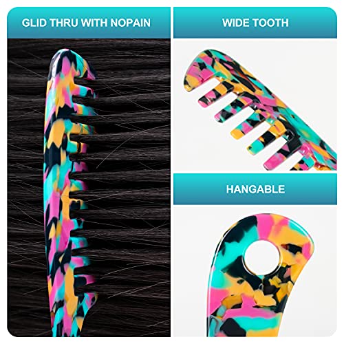 Large Wide Tooth Hair Comb Tortoise Shell Comb for Thick Curly Hair | Cellulose Acetate Hair Detangling Comb Round Tooth for Women Men or Kids, Anti-Static Wet or Dry, Teal - color: Teal