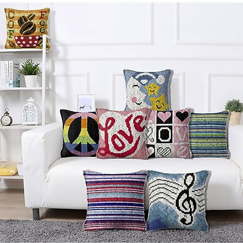 ZFFLYH Love Latch Hook Pillow Kits for Adults Beginners Pre-Printed Cushion | Home Sofa Cushion Cover Preprinted Canvas Crochet Yarn Kits Needlework Crafts Festival Gift for Adults Beginner 17X17 Inch - color: Love a