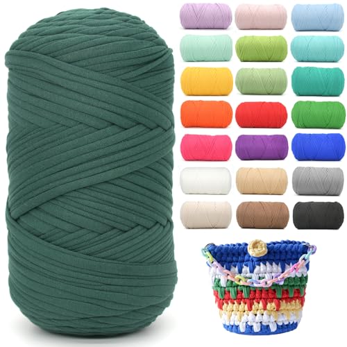 400g Tshirt Yarn for Crochet,Dark Green T Shirt Soft Elastic Fabric Chunky Thick T-Shirt Crochet Yarn for Crocheting Knitting Beginner Hand Knitting for Bag/DIY Craft/Home Decor-Dark Green - color: Dark Green, size: 1 PACK