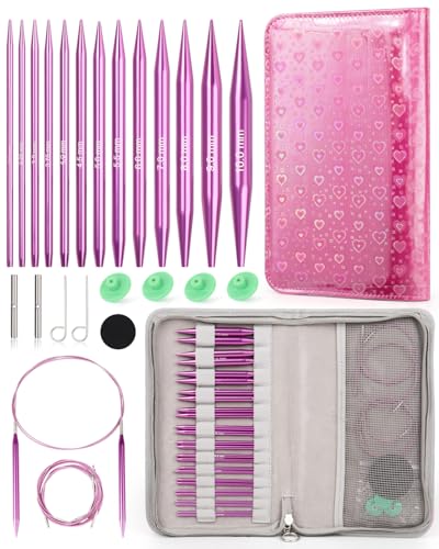 Aeelike Interchangeable Knitting Circular Needles 3-10.0mm, Purple Heart | Aluminum Interchangeable Knitting Needles with 4 Cables, Smooth Complete Needles Set for Socks Blankets Sweaters, Ideal Gift - color: Purple Heart