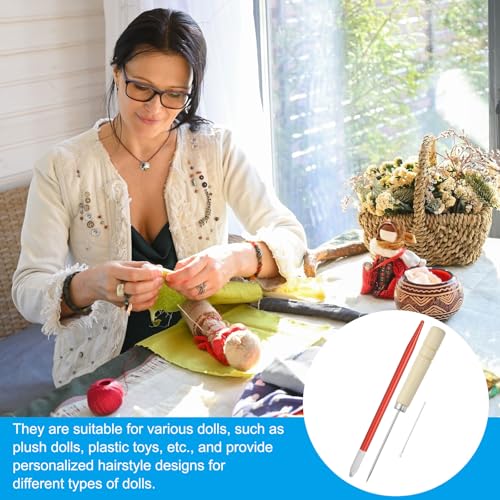 PATIKIL Doll Hair Rooting Holders Kit, 0.8mm Doll Hair Rerooting Knitting Needles with Wood Awls Crochet Hooks Doll Wig Tool for Doll Hair Making Supplies DIY Crafts, Red - color: Red, size: 0.8mm