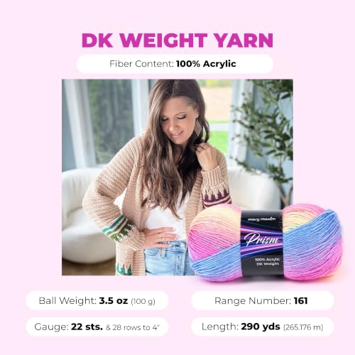Mary Maxim Prism Yarn, Acrylic Multicolor DK Yarn, 290 Yards, Raibow | Ombre Yarn, 3 Weight, Machine Wash, For Knitting and Crochet, Create Baby Items, Blankets, Afghans, Clothing Variegated Yarn - color: Rainbow
