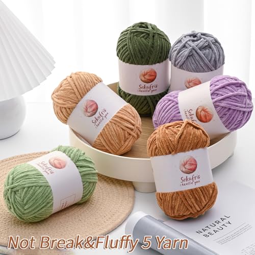 Chenille Yarn for Crocheting, Size 5 Bulky,Avocado Green | 100g/131yds Soft Chunky Velvet Yarn for Crochet and Knitting,Fluffy Baby Yarn for Amigurumi,Blankets and DIY Crafts. - color: Avocado Green