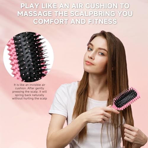 Curl Defining Brush, Curly Hair Brush Products With 3 Pcs Slick Back Hair Brush Set Bristle Brush Edge Control Teasing Comb for women (Pink) - color: pink