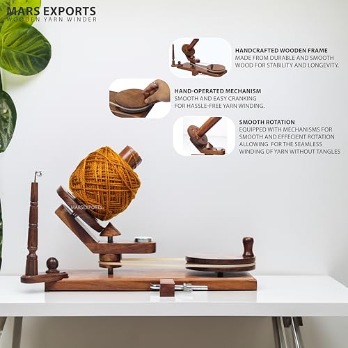 Mars Exports - Wooden Yarn Winder & Yarn Swift for Knitting and Crocheting | Hand Operated Manual Yarn Ball Winding Tools | Available as Winder, Swift & Combo (Rosewood)