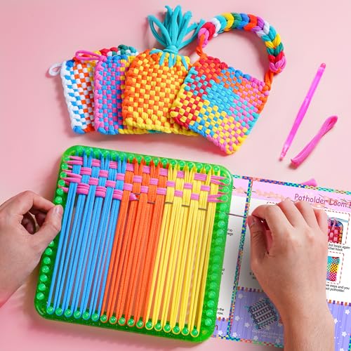 REENLIV Upgraded Weaving Loom Kit Toys for Kids & Adults, DIY Arts & Crafts | Easy Potholder Loom Knitting Activity for Beginners, Ideal Gifts for Girls Ages 5 6 7 8-12 13 Years Old, 252 Craft Loops - color: Big Green