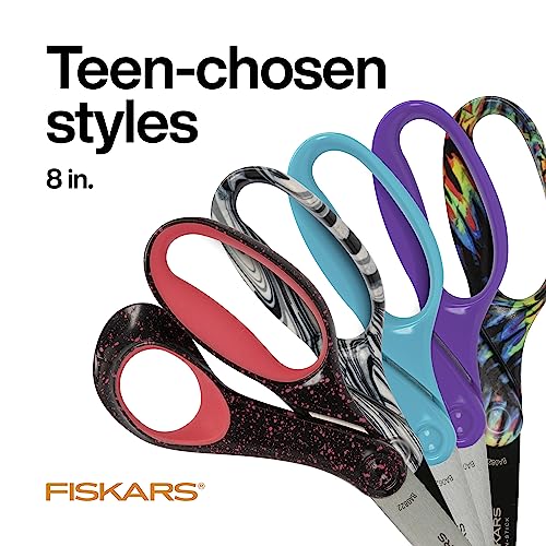 Fiskars 8" Teen Scissors, For Kids Ages 15+, Back to School Supplies, Blue | Scissors with Precise Blades for School or Crafting, Ergonomic Handles Designed for Teens, Back to School Supplies - style: Blue