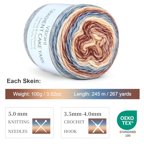 Aeelike Cake Yarn for Crocheting, Soft Ombre Crochet Yarn, Khaki Gradient | 6 PCS #3 Light weight 100g(3.52oz) 245m( 267yards), 60% Cotton Blend Gradient Yarn for Blanket Scarves DIY Crafts, Ideal Gift - color: Khaki Gradient, size: 6 pcs