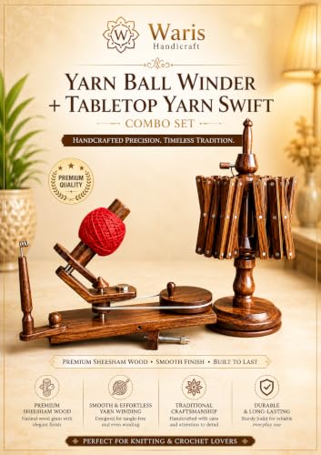 Wooden Yarn Ball Winder with Tabletop Umbrella Yarn Swift Combo, Handcrafted Solid Wood Yarn Winding Set, Adjustable Swift for Knitting, Crocheting & Fiber Arts, Easy Clamp-On Design
