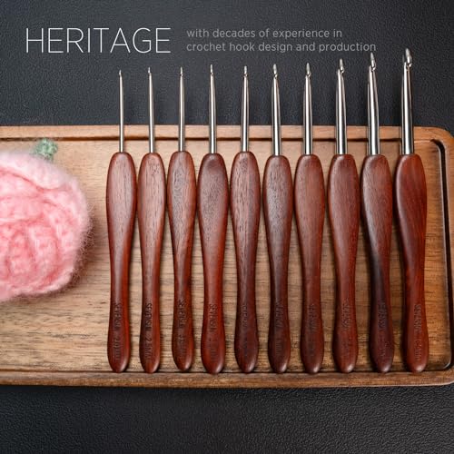 SEVENSUN Mimosa Crochet Hooks Set 5 Pack of 2mm 3mm 4mm 5mm 6mm Crochet Hook, SEVENSUN Hand Polished Ergonomic Crochet Hooks, Stainless Steel Crochet Hook, Wood Handle Pointed Crochet Needle - size: Set 5 Pack of 2, 3, 4, 5, 6mm