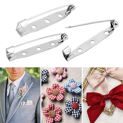 50 Pcs Silver Bar Pins, Safety Pins - Secure Back Clasp - Reliable Brooch Pins for Various Uses Locking Pins Backs Safety Clasp Brooch (38MM, Silver) - size: 38MM