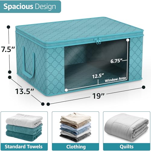 Sorbus Medium Clothes Storage Bags - Foldable Blanket Storage Bins for Organizing Bedroom, Closet, Clothing, Comforter, Organization with Clear Window, Lids and Carry Handles - Set of 6 - color: Aqua, size: 6 Pack Large
