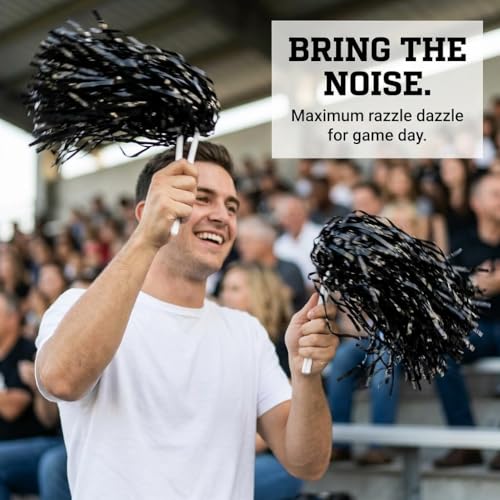 Anderson's Metallic Black Foil Textured School Spirit Shakers- Pack of 10 | Anderson's Premium Cheerleader Pom Poms, Football, Basketball, Homecoming, Team Party, Dance, Club, Performance, Celebration - color: Black