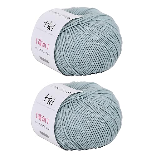 Fine Weight Knitted and Crocheted Cotton Yarn, 100% Long Staple Cotton Yarn, Baby Sports, 2 Packages of 100g/3.52oz (Per Skein 50g/162yards) - Waterfall Blue - color: PM04-Waterfall Blue