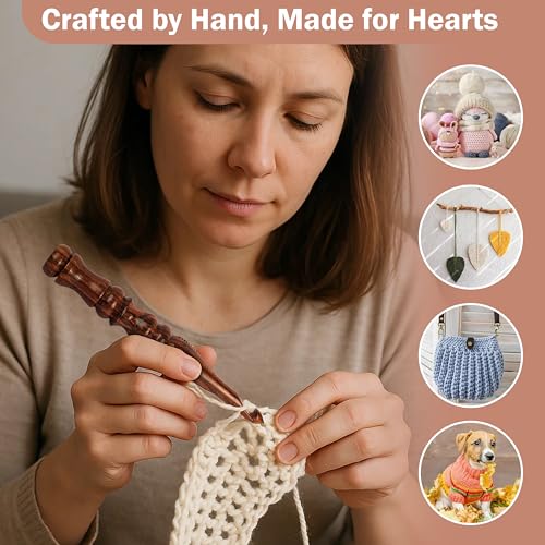 PIEWOOD - Wooden Crochet Hooks, Set of 7 Crochet Hooks Ergonomic Soft Grip Handle, Crochet Hooks for Crocheting Yarn, Knitting Gift for Her (Set of 7) - size: Set of 7