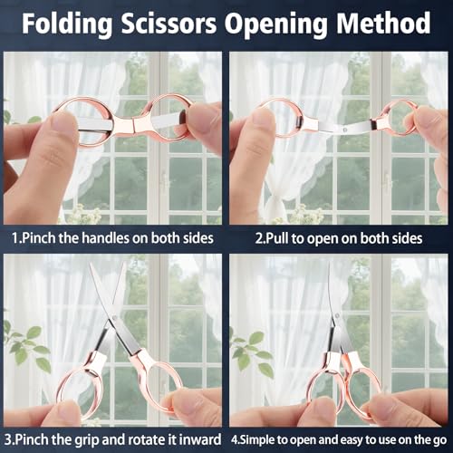 3 Pcs Folding Stainless Steel Mini Badge Scissors with 3 Keychains | Safety Foldable Pocket Travel Small Scissors All Purpose for Nurse Accessories, Travel, Office, Craft, Sewing (Rose Gold) - color: Rose Gold