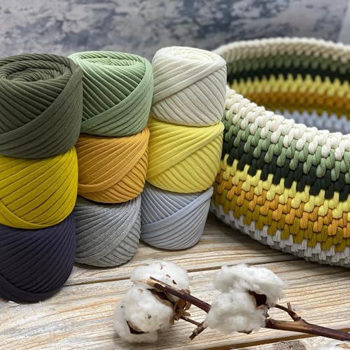 Bobilon 7-9 mm T-Shirt Yarn Kit - 9 Cotton Balls, Crochet - Angelina Set | 9 balls of 100% cotton t shirt yarn, 196 yds total, 7-9 mm; matching colors for crochet, knitting and macrame - color: Angelina