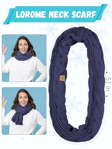 LOROME Winter Beanie Hat Scarf Gloves, Warm Fleece Knit Neck Scarf Set Gift | Hats Gloves Scarf Set, Touchscreen Gloves, Universal Size Neck Scarf Set Winter Gifts for Unisex Adult Winter Wear - color: Denim Blue