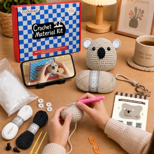 CLOUDAO 2 Pack Beginner Amigurumi Crochet Kit, Koala & Funny Poop DIY Craft Sets with Complete Supplies & Step-by-Step Tutorials