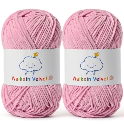 2 Pack Fluffy Chenille Yarn for Crocheting, Baby Yarn for Crocheting Soft, 100g/3.5oz Velvet Amigurumi Yarn, Fingering Weight Yarns for Crocheting Baby Blankets、DIY Craft.(2 Pink Purple) - color: [2 Pink Purple]