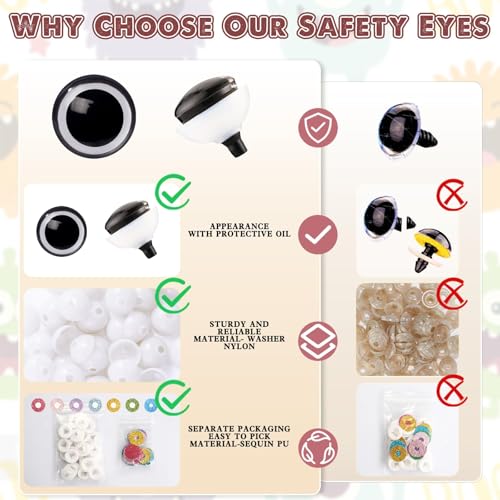 MUCUNNIA 52pcs 35mm 3D Glitter Plastic Safety Eyes for Amigurumi Trapezoid Craft Crochet Doll Eyes with Washers Stuffed Animal Eyes for DIY of Puppet, Bear Plush Animal Halloween Decorations(7 Colors) - size: 35mm