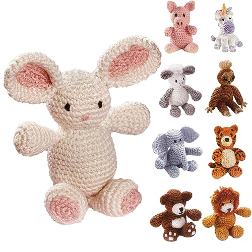 LEISURE ARTS Little Crochet Friend Animals Crochet Kit, Bunny, 8", Complete Kit, Learn to Animal Starter Kit for All Ages, Includes Instructions, DIY Amigurumi Kits