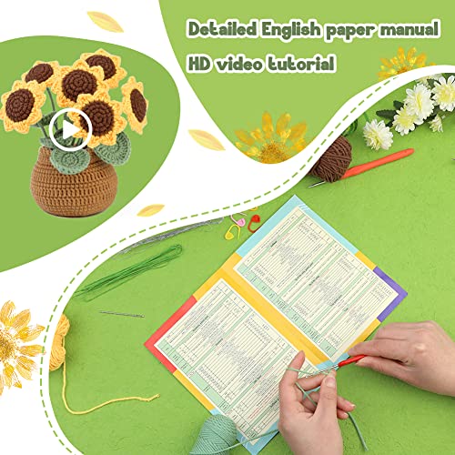 kgxulr Crochet Kit, Sunflower Crochet Kit for Beginners, Knitting Kit | Beginner Crochet Kit, Crochet Flower Kit, Sunflower Crochet Kit, Beginner Crochet Kit for Adults - color: A-Sunflower