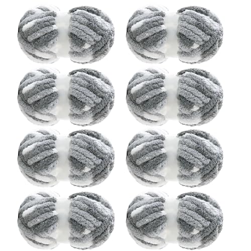 MABOZOO Tie Dye Chunky Yarn for Crocheting 8 Pack,Fluffy Jumbo Chenille Yarn,Soft Plush Yarn Bulky,Giant Thick Fuzzy Yarn for Hand Knitting or Arm Knitting,Grey (26 yds,8 oz Each Skein) - color: Light Grey,Dark Grey